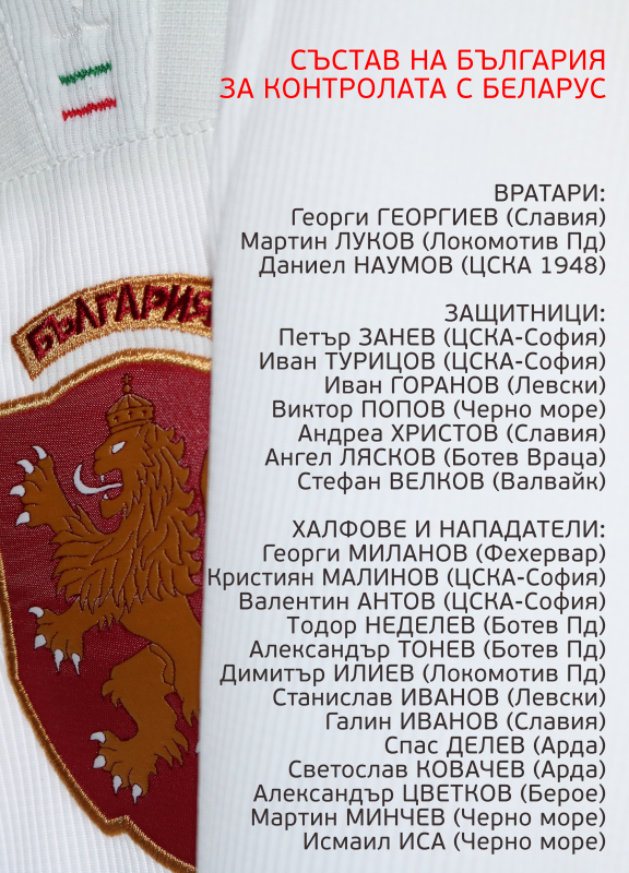 Разширен състав на България "А" за приятелския мач с Беларус